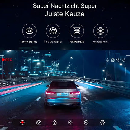 360 Graden Dashcam |Gps Hd 4*1080P| DVR 24uur opname functie | Nachtzicht Wifi 128Gb (M 8S) - Audioplay