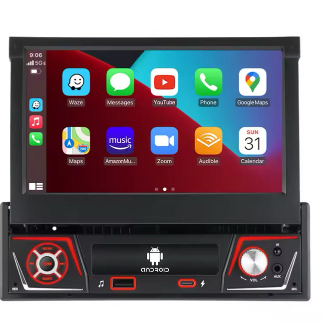 1 Din Universele Autoradio | Android Auto&Carplay 7 "Ips | Intrekbaar Scherm |Multimedia Navigatie - Audioplay