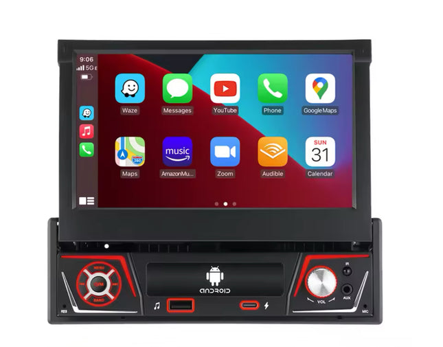 1 Din Universele Autoradio | Android Auto&Carplay 7 "Ips | Intrekbaar Scherm |Multimedia Navigatie